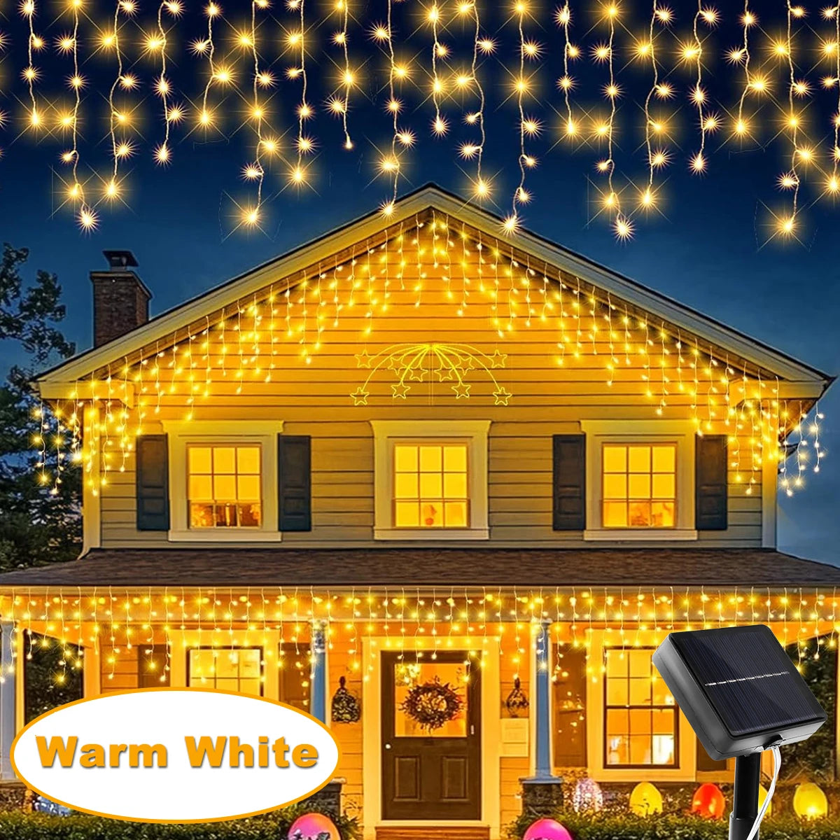 Christmas Solar Outdoor Icicle Lights 96/162 Leds | DELIVERY ONLY