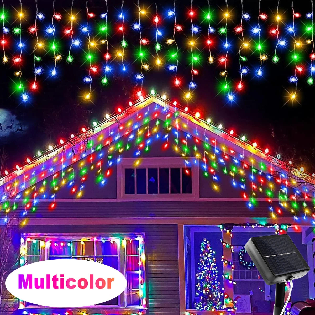 Christmas Solar Outdoor Icicle Lights 96/162 Leds | DELIVERY ONLY