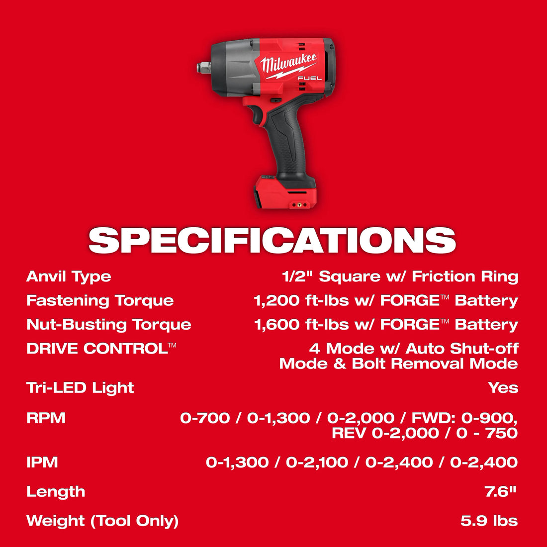 M18 FUEL HTIW 1/2&quot; FR BARE