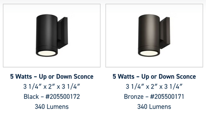 Up or Down Sconce - 5 Watts | Bronze | Black