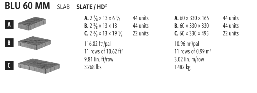 Techo-Bloc Slate Slabs Blu 60 MM - 3pc | Shale Grey