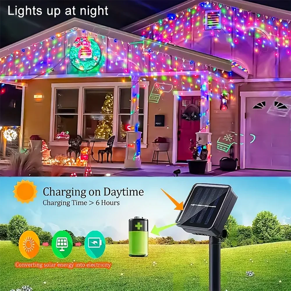 Christmas Solar Outdoor Icicle Lights 96/162 Leds | DELIVERY ONLY