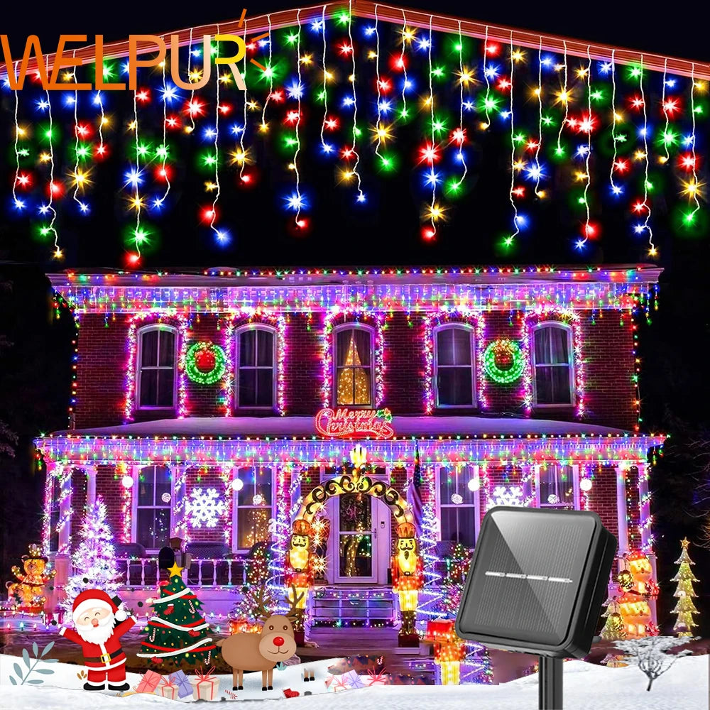 Christmas Solar Outdoor Icicle Lights 96/162 Leds | DELIVERY ONLY