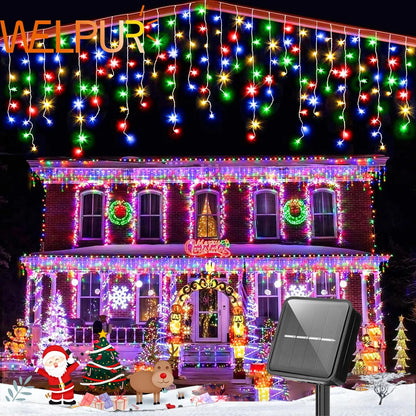 Christmas Solar Outdoor Icicle Lights 96/162 Leds | DELIVERY ONLY
