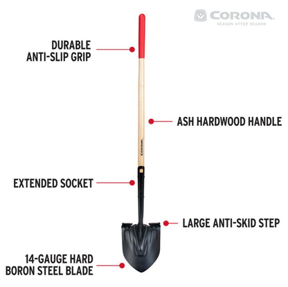 SPADE / Round Point Hardwood Shovel, 14 Gauge