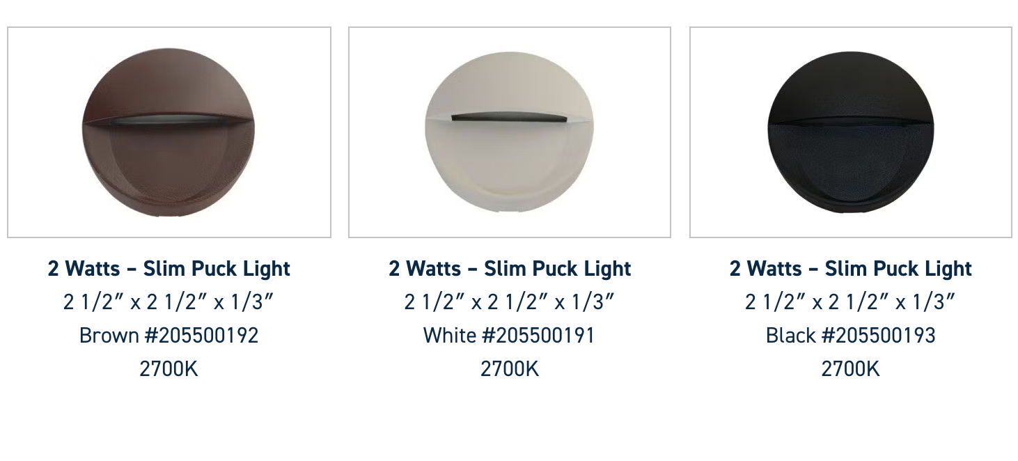 Slim Puck Light - 2 Watts | White | Brown | Black