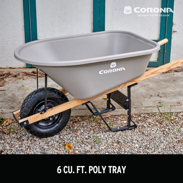 WHEELBARROW / 6 Cu. Ft. Poly, Wood Handles, Pneumatic Tire