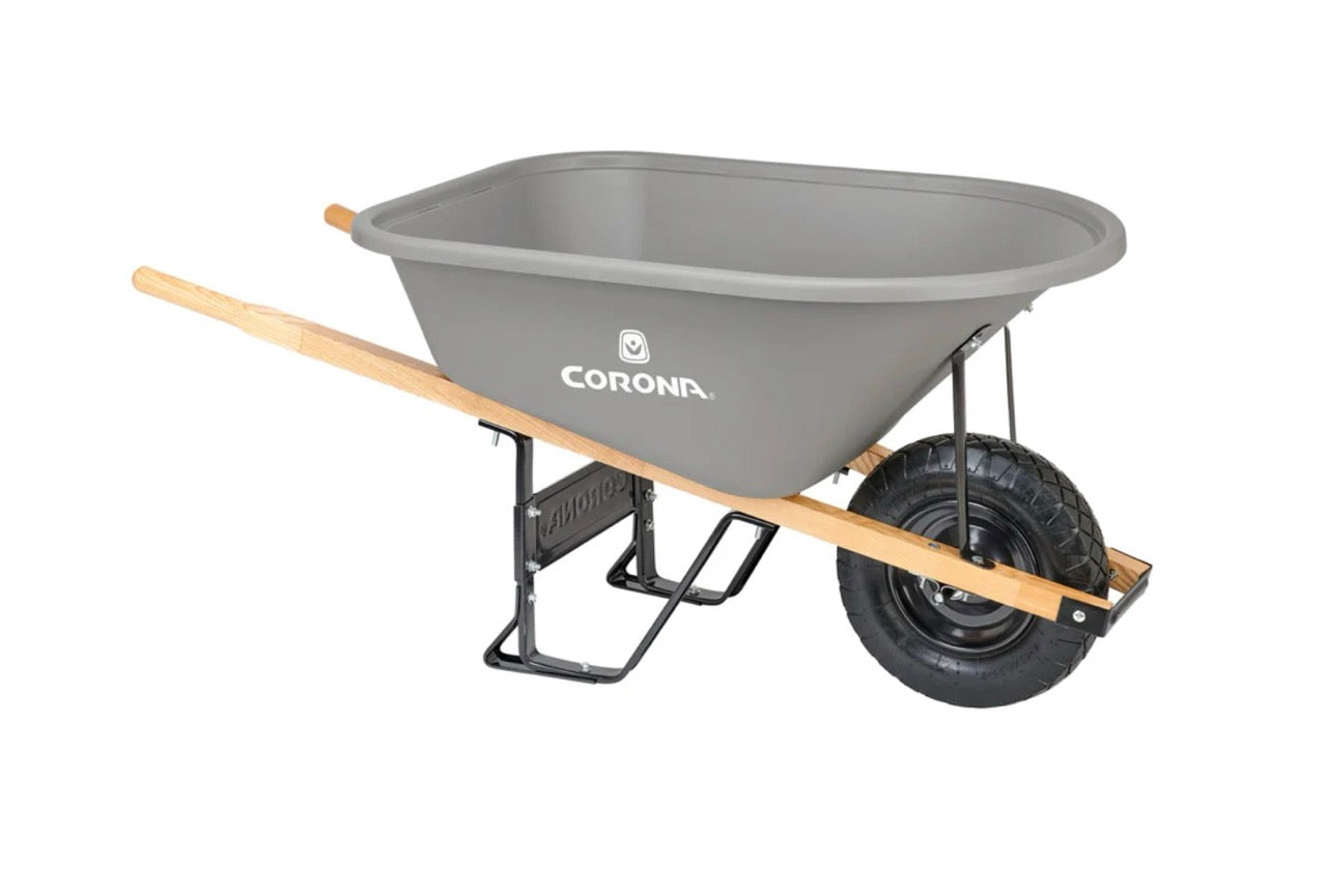 WHEELBARROW / 6 Cu. Ft. Poly, Wood Handles, Pneumatic Tire