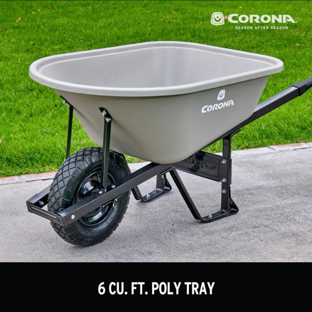 WHEELBARROW / 6 Cu. Ft. Poly, Steel Handles, Pneumatic Tire