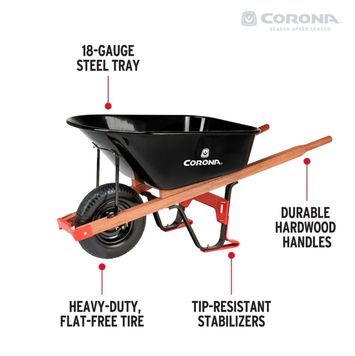 WHEELBARROW / 6 Cu. Ft. Professional Steel, Wood Handles, Flat Free Tire