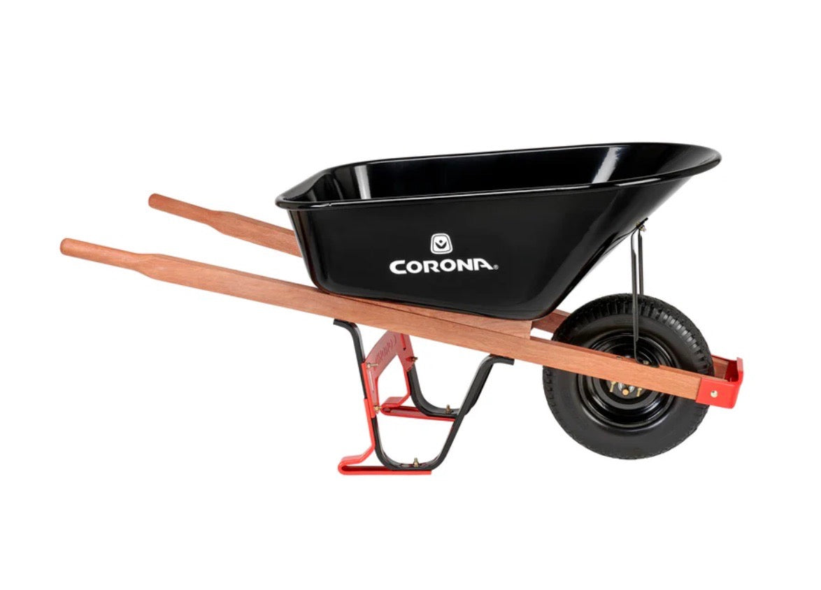 WHEELBARROW / 6 Cu. Ft. Professional Steel, Wood Handles, Flat Free Tire